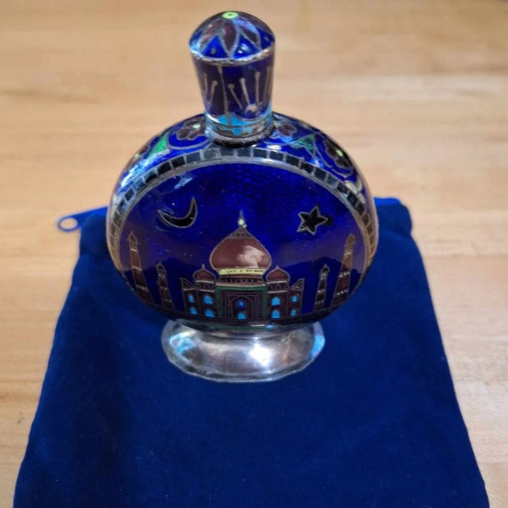 vintage antique old silver enamel work perfume bottle